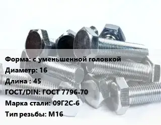 Болт с уменьшенной головкой 16х45 ГОСТ 7796-70 Сталь: 09Г2С-6 М16